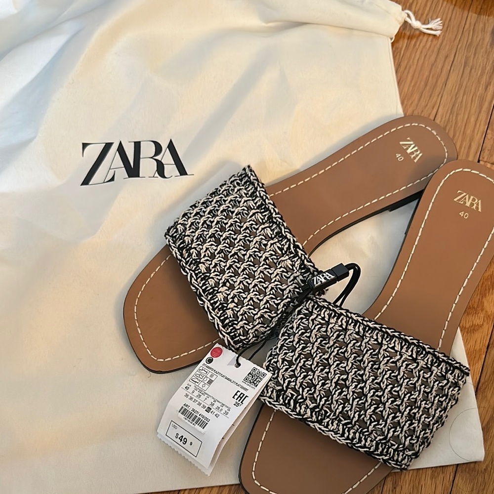 Zara Black and White Woven Sandals
